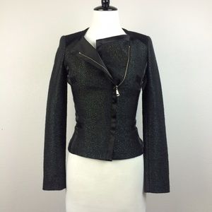 Marciano tweed moto jacket black satin